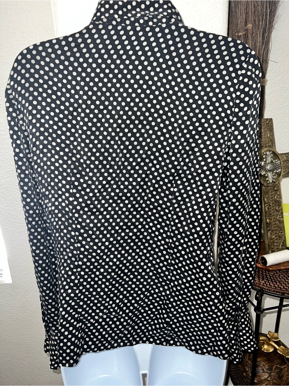 Silk Black Polka Dot Button-Up Blouse - Picture 2 of 5